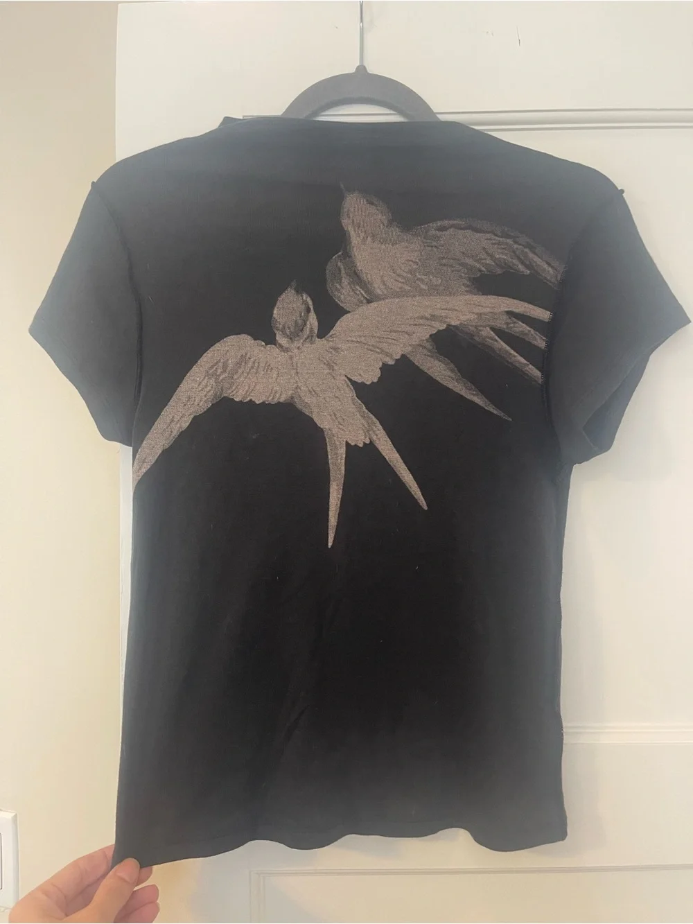 Free People Black Tee with Taupe Bird Graphic - Picture 2 of 5